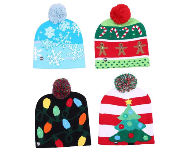 LED Christmas Hat Knitted Hat Beanie Crochet Warm Fashion Wool Cap Xmas Winter Hats Soft Christmas Party Unisex Kids