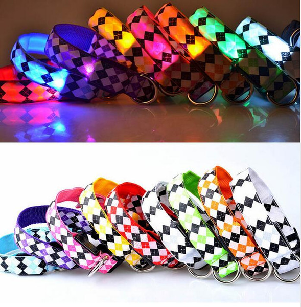 Pet Collar LED Luminous Night Safety Flashing Glowing Plaid Cat Dog Necklace Anti-Lost Leash Harness Collars Pets Supplies