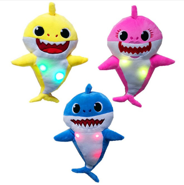 Hot sale Soft Dolls Baby Shark Cartoon Toys With Music LED Cute Animal Plush Baby Toy Shark Baby Dolls Singing English Song Children gift