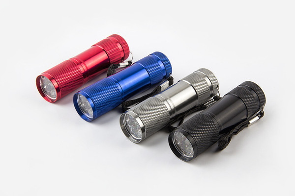 Aluminium 9LED Flashlight UV Ultra Violet Mini Portable Flashlight Torch Light Lamp Silver free shipping