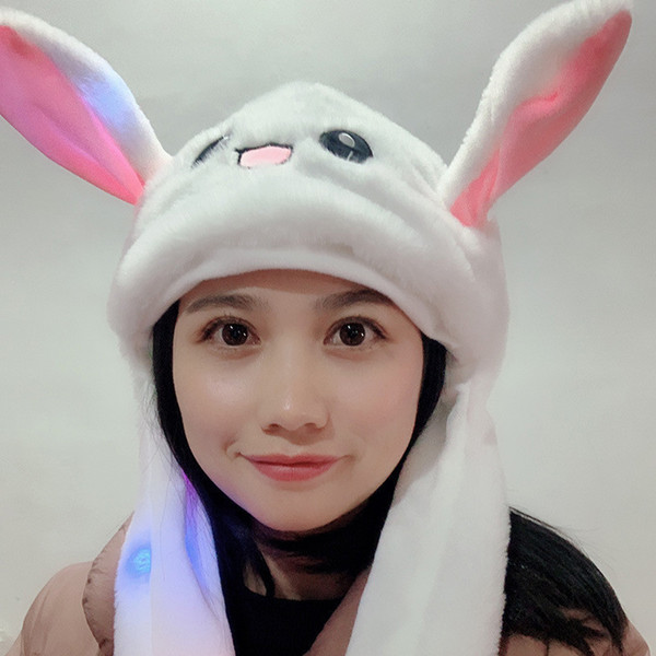 Led Plush Moving Rabbit Ears Hat Hand Pinching Bunny Ears Jumping Cap Kids Girls Women Sweet Cute Airbag Cap Easter Gift hot