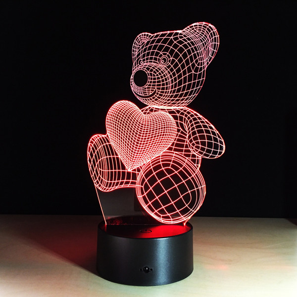 3d Love Teddy Bear 3d Lamp Optical Illusion Kids Night Light AnimalsTouch Table Desk Lamps with Remote for Boys Girls Bedrooms Birthday Gift