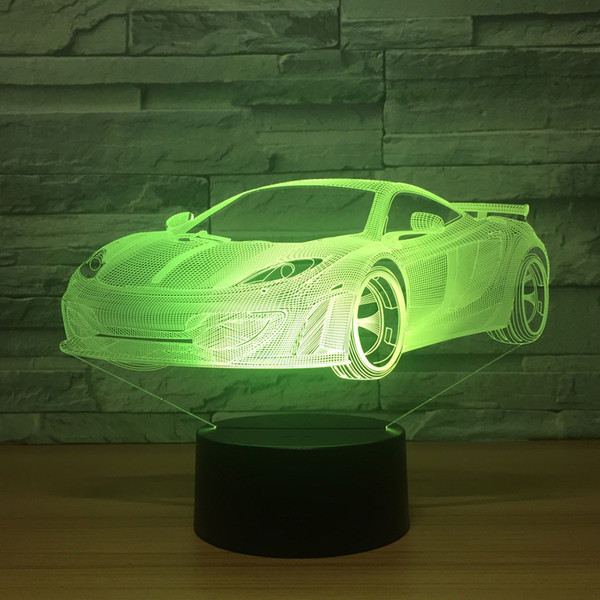 Car 3D Night Light Touch Table Desk Lamps, Elstey 7 Color Changing Lights with Acrylic Flat & ABS Base & USB Charger