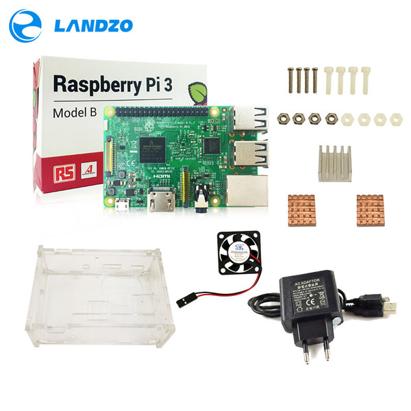 D Raspberry Pi 3 Model B starter kit-pi 3 board / pi 3 case /EU power plug/pi3 b logo Heatsinks/ with wifi & bluetooth