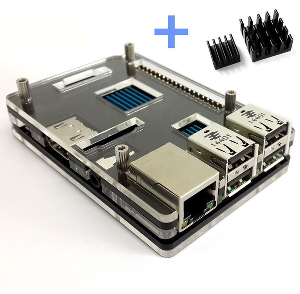 Raspberry Pi 3 Model B Plus Black Case Cover Shell Enclosure Box Transparent double color with 2pcs Dedicated Copper Heat Sink