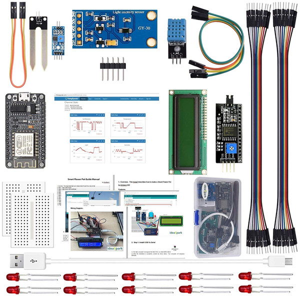 ESP8266 Smart Flower Pot Kits with Temperature Humidity Light Soil Moisture Sensor for Arduino IDE IoT Starter(Guidance Document Included)