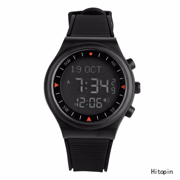 Wholesale-Russian Hotsell Automatic Man azan alarm watch for islamic prayer time Full Black color Azan Watch Prayer clock free shipping