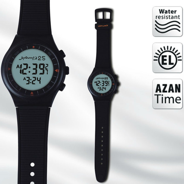 Wholesale-Automatic Man azan alarm watch for islamic prayer time Classic Black color Azan Watch Prayer clock 2pcs more cheaper price