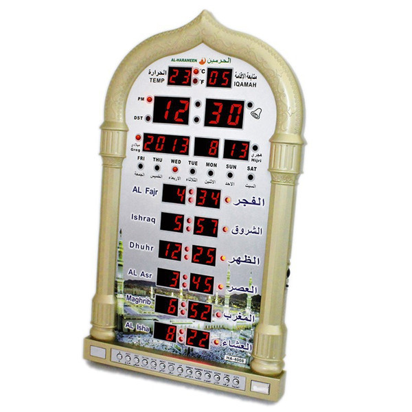 Wholesale-Complete azan for all prayers 1150 Cites Prayer Mosque Azan Clock Fajr Iqama Alarm with Qibla Direction