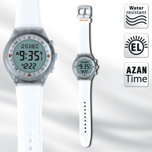 Wholesale-Automatic White Color Russian top selling azan alarm watch for islamic prayer time Azan Watch Prayer clock free shiping