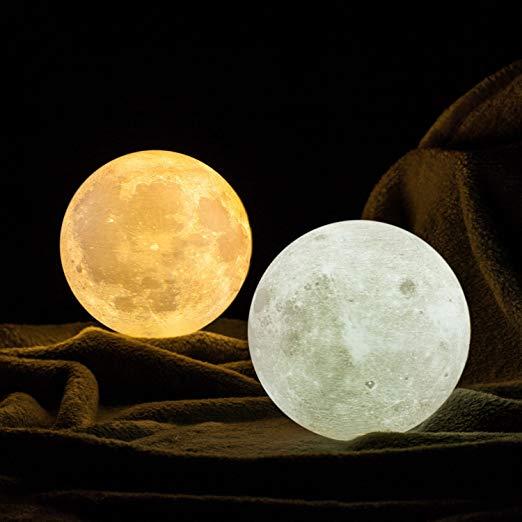 YIDIMU Moon Lamp 3D Printing Moon Night Light Rechargeable Lunar Night Light, Dimmable Touch Control Brightness Warm and Cool White