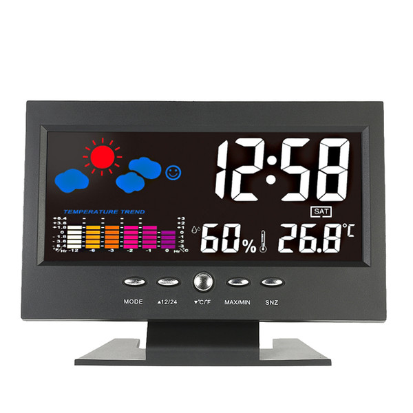 Digital Thermometer Hygrometer weather station Alarm Clock temperature gauge Colorful LCD Calendar Vioce-activated Backlight