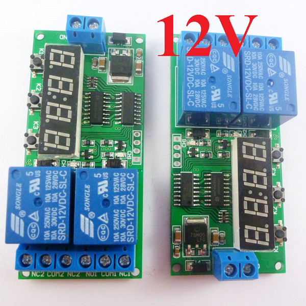 2pcs DC 12V 2CH Delay Relay Cycle Timer Switch Module 1-9999s for Motor LED Smart Home