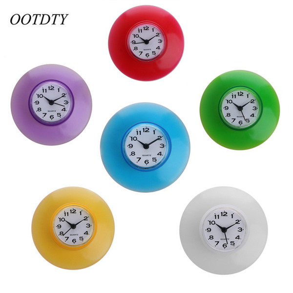 OOTDTY Silicone Bathroom Kitchen Shower Suction Wall Clock Water-Resistant Timer Glass