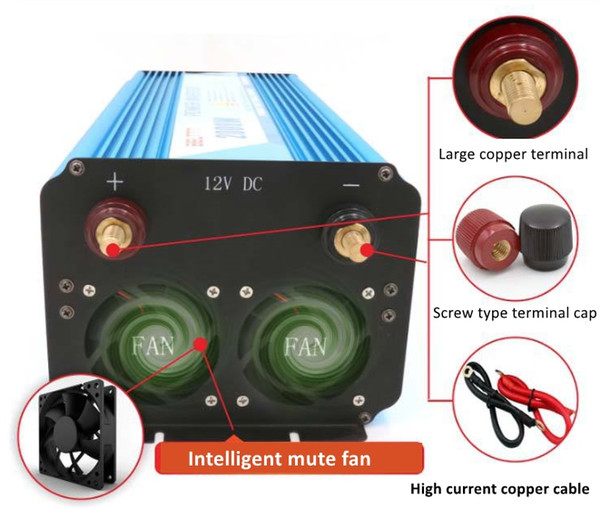 3000W Solar Power Inverter Off Grid 12V DC Voltage Converter LED Display Pure Sine Wave Dual 220V AC Outlets