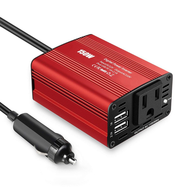 150W Car Power Inverter DC 12V to 110V AC Converter with 3.1A Dual USB Car Charger