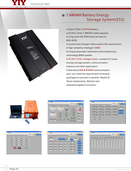 YIY battery energy storage system(ess) 25.6V 300Ah /51.2V 150Ah 7.68KWH LiFePO4 75Ah BATTERY CELL STANDARD CAN & RS485 PORT 8S4P 16S2P