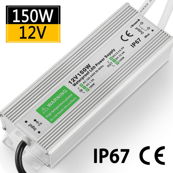 LED Driver 150W Waterproof IP67 Power Supply 12V DC Transformer thinner and Durable Low Voltage Power Supply for LED Strip Lights Power