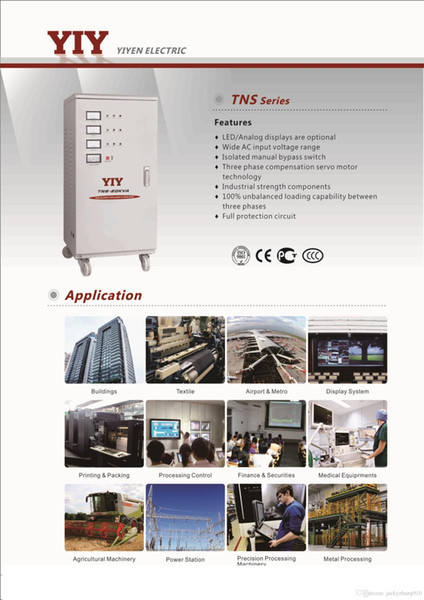 YIY AC automatic voltage regulator Stabilizer TNS series WIDE AC VOLTAGE INPUT RANGE 4.5KVA~90KVA 3-PHASE 4-WIRE OR 3-PHASE 3-WIRE 50/60Hz