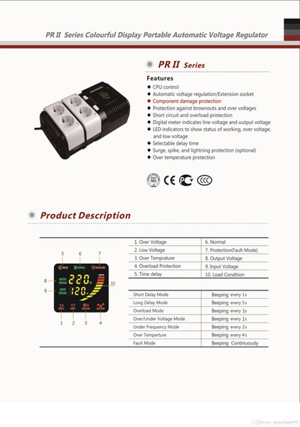 YIY AC Automatic voltage regulator Stabilizer PR2 series CPU CONTROL 500VA 1000VA 1500VA 2000VA 2500VA SINGLE PHASE OUTPUT 110V/220V+/-8%