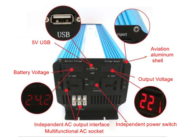 5000W High Compact Pure Sine Wave Inverter Dc 24V to Ac 220V 230V Power Converter For Home Solar Power System