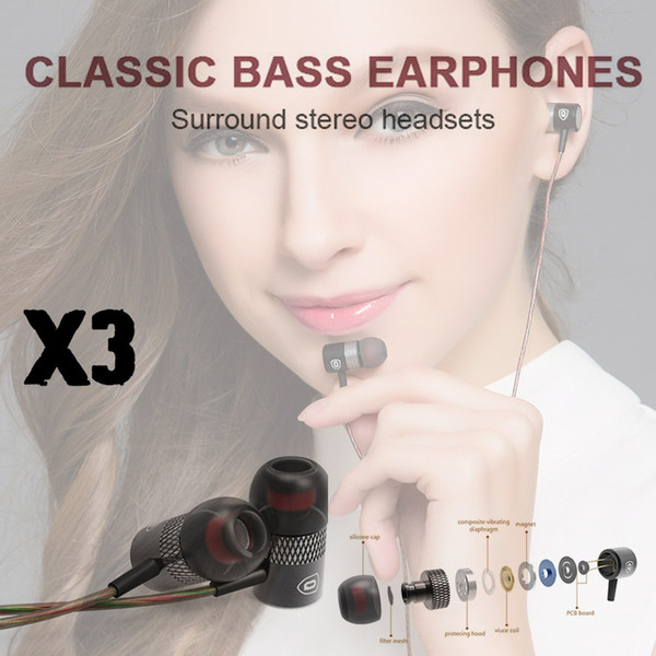 X3 New Metal Headphone Sport Headset D02 Powerful Bass HIFI Music Sound Voice via DHL Free Shipping