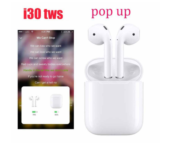 Pop-up Wireless earphone 1to1 Size 6D Super Bass Bluetooth 5.0 EaOriginal factory i30 tws pop-up window TWS Bluetooth headset supports Siri