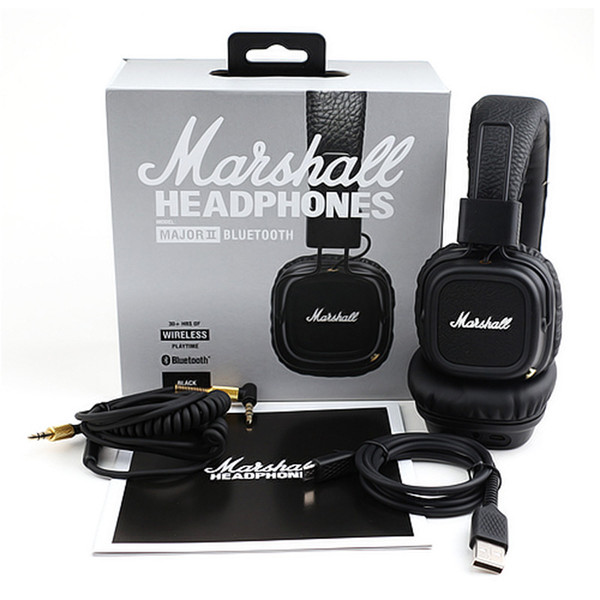 Marshall Major II 2.0 Bluetooth Wireless Headphones in Black DJ Studio Headphones Deep Bass Noise Isolating headset for iphone Samsung