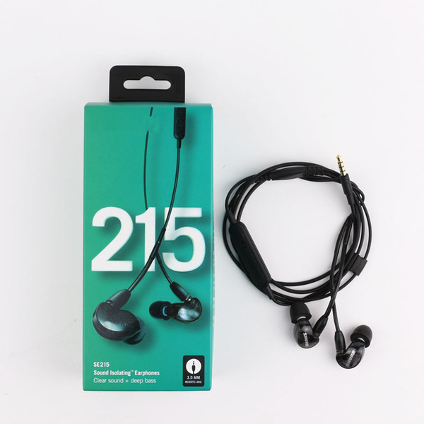 SE215 Wired Sound Isolating Earphones HIFI Headset Headphones With Mic Clear Sound Deep Bass New Package Earbuds With Retail Box DHL Free