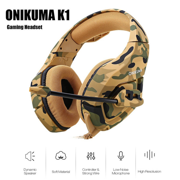 ONIKUMA K1 Camouflage PS4 Headset Bass Gaming Headphone Game Earphone Casque with Mic for PC Mobile Phone Xbox One Tablet K1b