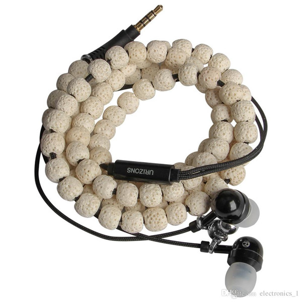 In-stock Multicolor Metal wire control mobile phone headset H157 color volcanic stone necklace earphones game headset for iphone 5