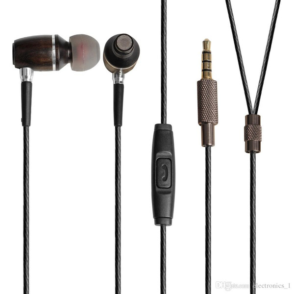 Wholesale Creative phone headset wooden ear shell gift earphone stereo personality earphone with mic for iphone
