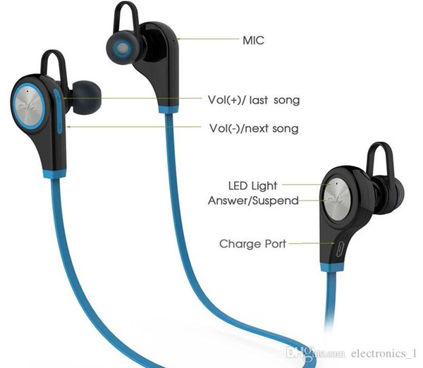 New Sports Bluetooth Headsets CSR4.1 Q9 Wireless In-ear Stereo Earphone with Microphone for IPhone7 Plus Android