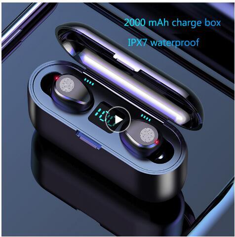 Wireless Earphone Bluetooth V5.0 F9 TWS Wireless Bluetooth Headphone LED Display With 2000mAh Power Bank Headset With Microphone