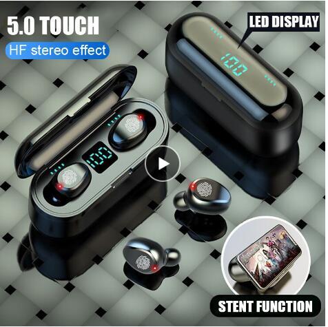 5.0 Bluetooth Wireless Earphone F9 TWS Wireless Headphone Bluetooth LED Display With 2000mAh Power Bank Headset With Microphone