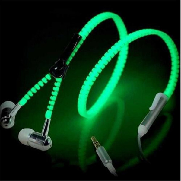 Earphone Luminous Light Metal Zipper Headphone Earbuds Glow In The Dark Headset For Iphone Samsung Xiaomi MP3 With Mic