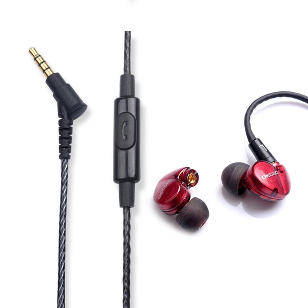 20pcs OKCSC DD3 Hifi Hybrid Dynamic Headphone 1BA+1DD In Ear Earphones DIY 3.5mm Headset 1.2M Cable With Microphone