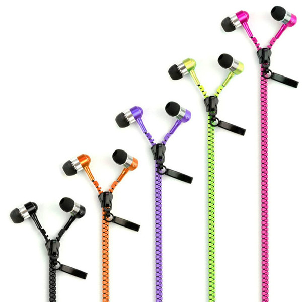 100% High Quality Stereo Bass Headset In Ear Metal Zipper Earphones Headphones with Mic 3.5mm Jack Earbuds for iPhone 100PS