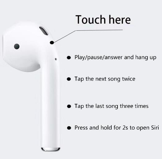 airpuds double earbuds bluetooth earphone with original logo on packing box and charging case calling siri touch function