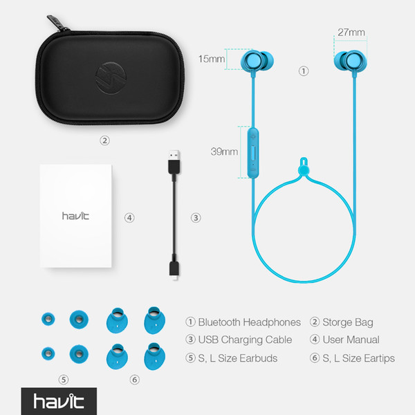 HAVIT Bluetooth Headphone Sport V4.2 IPX5 Sweatproof Magnetic Earplugs Wireless Earphone Waterproof Stereo With Microphone I39