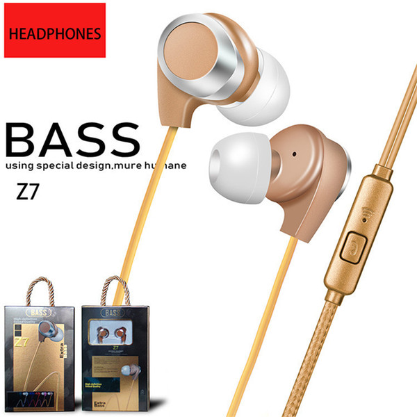 Z7 HIFI Headphone Noise Cancelling Headset Universal 3.5mm High Quality In Ear Metal Earphone For Xiaomi Samsung Sony LG with retail package