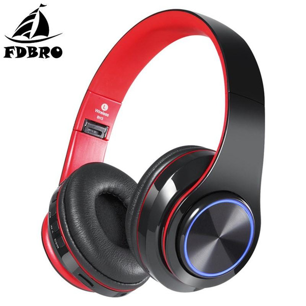 FDBRO HiFi Stereo Wireless Bluetooth Earphone Rechargeable Glowing LED Headphone Foldable Sport Headset With Mic For Smartphone