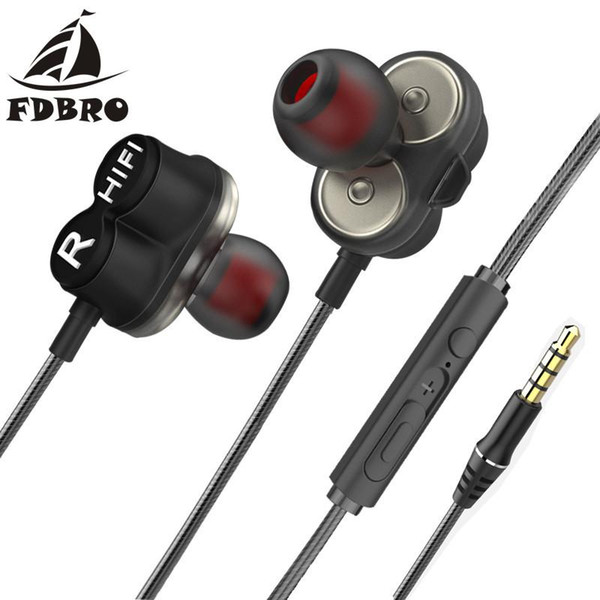 FDBRO Newest Double Unit Driver In Ear Earphone Bass Subwoofer Stereo Earphones Sport HIFI DJ Monito Running Headset Earbuds