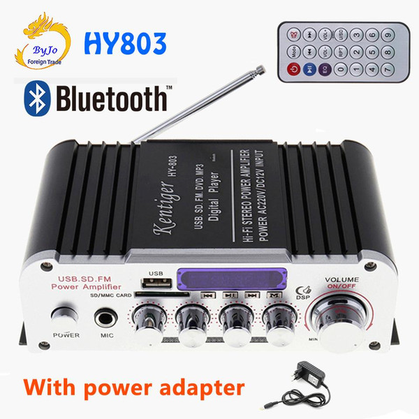 HY803 Mini Amplifier Car Amplifier Bluetooth Amplifier 40W+40W FM MIC MP3 upport AC 220V or DC 12V input With power adapter