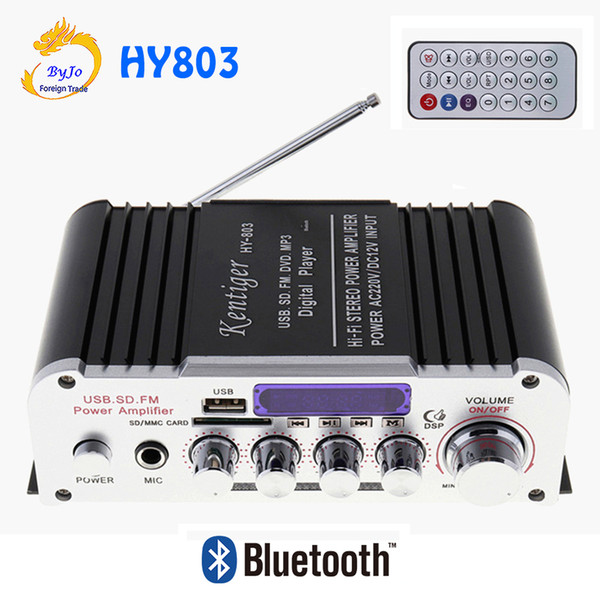 HY803 Mini Amplifier Car Amplifier Bluetooth Amplifier 40W+40W FM MIC MP3 for Motorcycle Car Home use Support AC 220V or DC 12V input