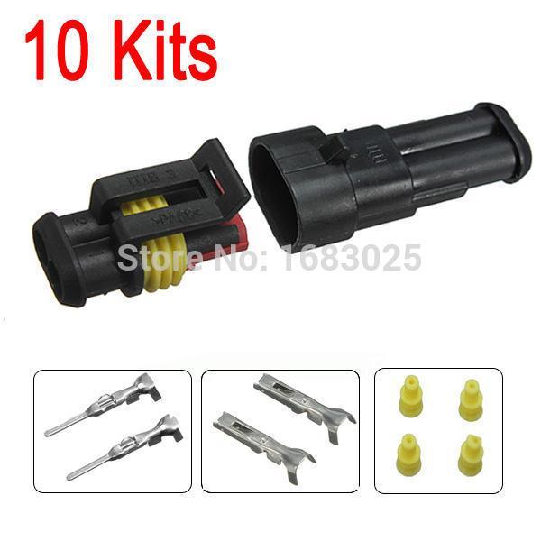 New 10sets Car Part 2 Pin Way Sealed Waterproof Electrical Wire Auto Connector Plug Set