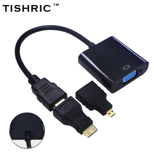 TISHRIC Mini Micro Connectors +For HDMI to VGA Cable Adapter Male to Female Video Converter For HDMI2VGA Adaptor Laptop PC