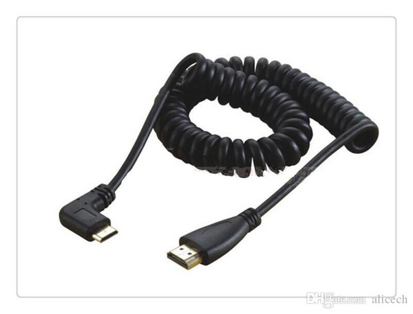 New High Speed Mini HDMI Left angle to Gold-Plated Spring Curl HDMI V1.4 3D Premium HDMI Cable for Sony Canon Camcorders