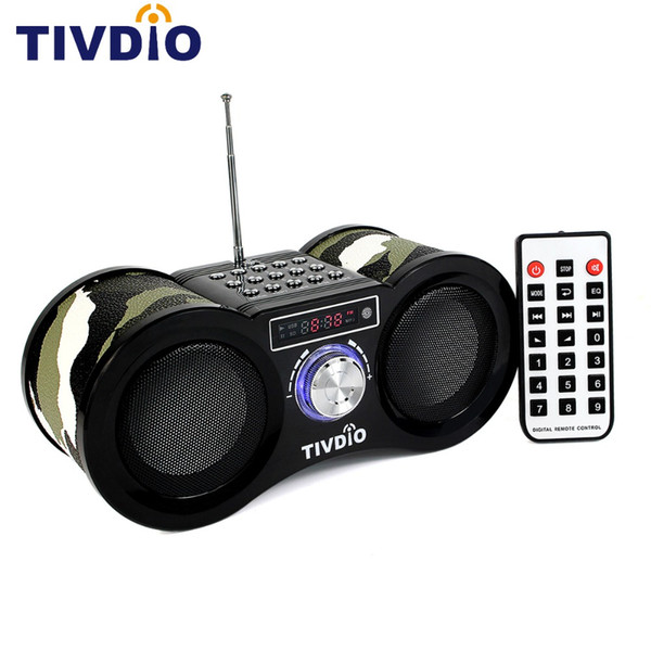 TIVDIO V-113 FM Radio Stereo Digital Radio Receiver Speaker USB Disk TF Card MP3 Music Player Camouflage + Remote Control F9203M