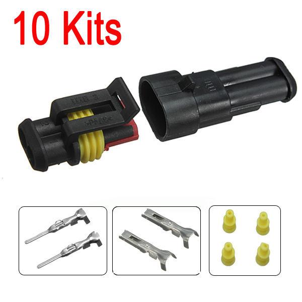 10sets New Car Part 2 Pin Way Sealed Waterproof Electrical Wire Auto Connector Plug Set FREE SHIPPING